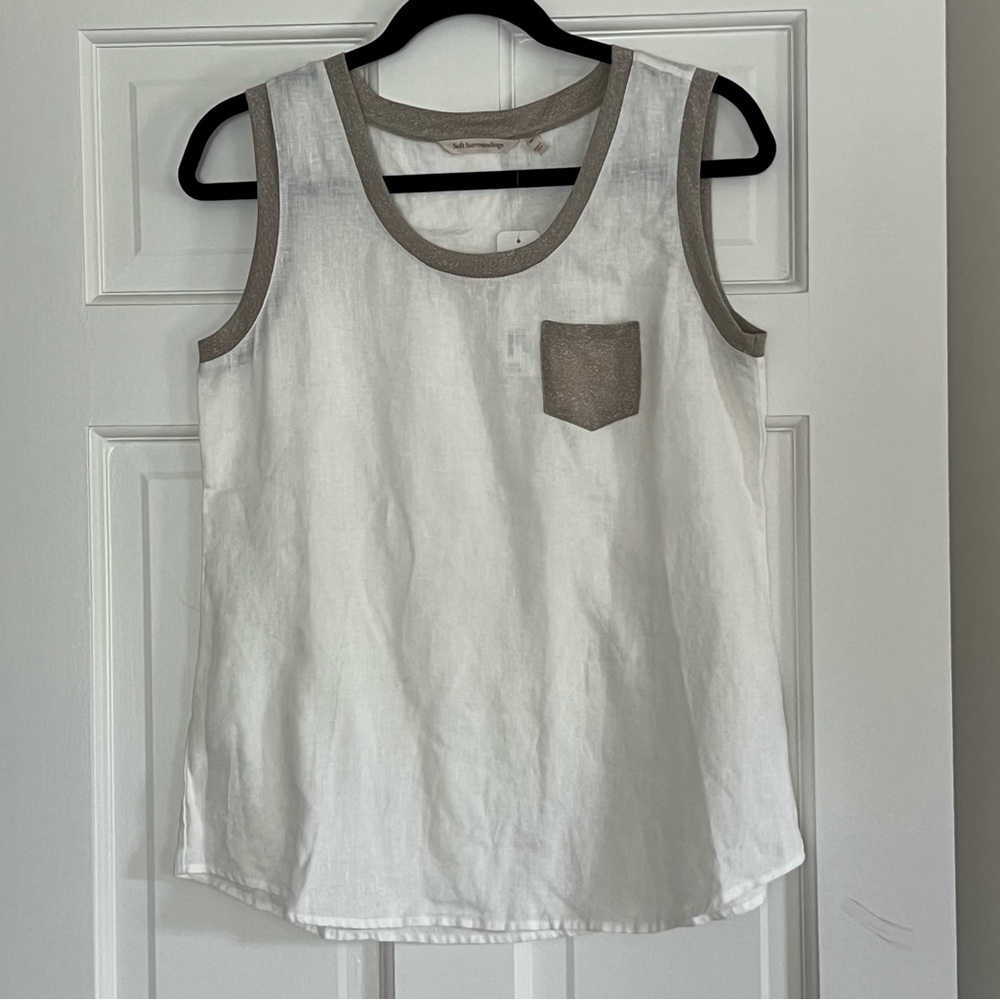 Soft Surroundings Linen Tank Marshmallow/Gold XS - Brand New with Tags